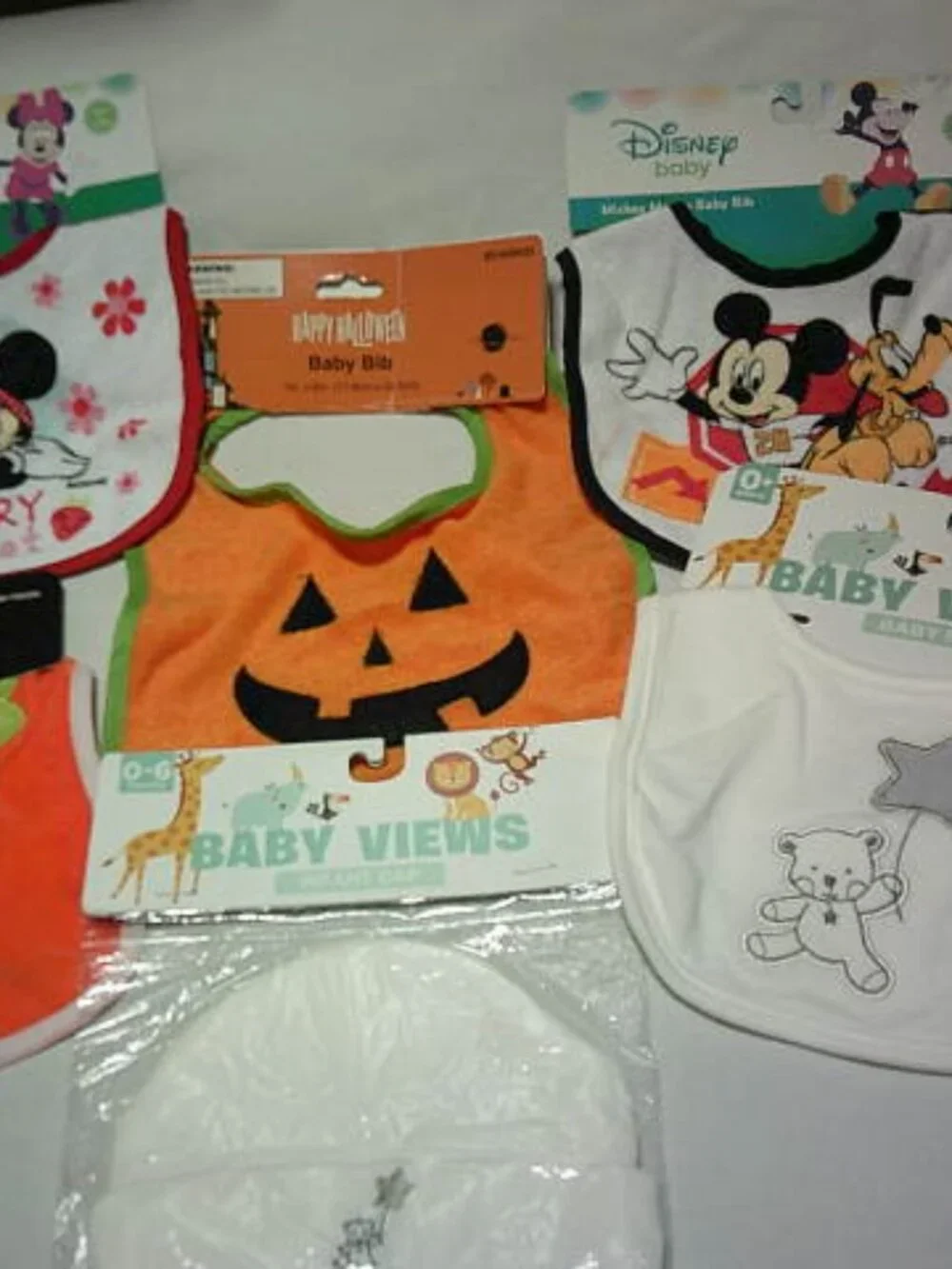 NEW LOT DISNEY MINNIE & MICKEY MOUSE & PUMPKIN BABY BIBS w/ TEDDY BEAR SET 👶